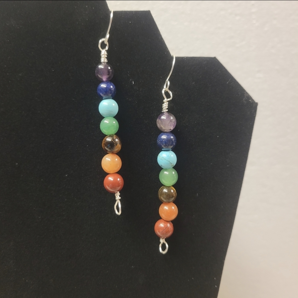 Silver Wire Chakra Dangle Earrings